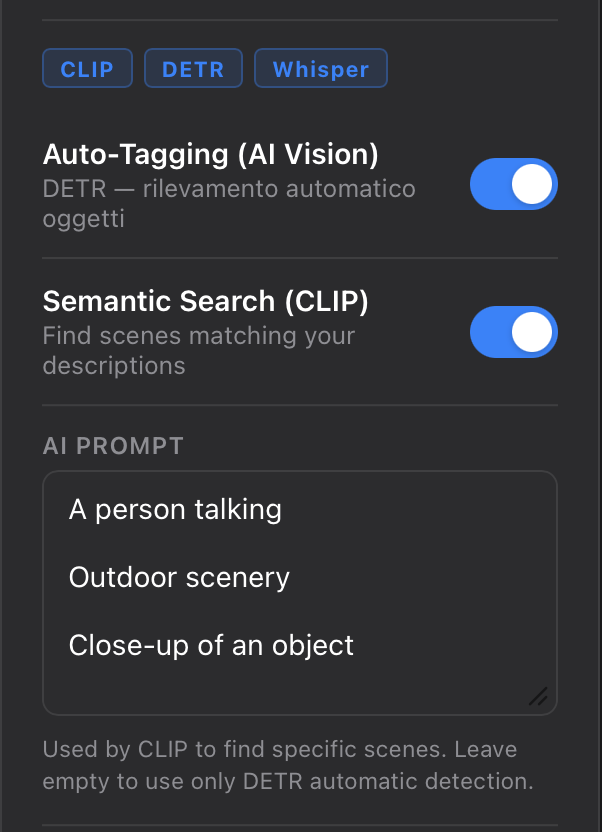 Semantic Video Scanning — tag AI su frame con CLIP e DETR
