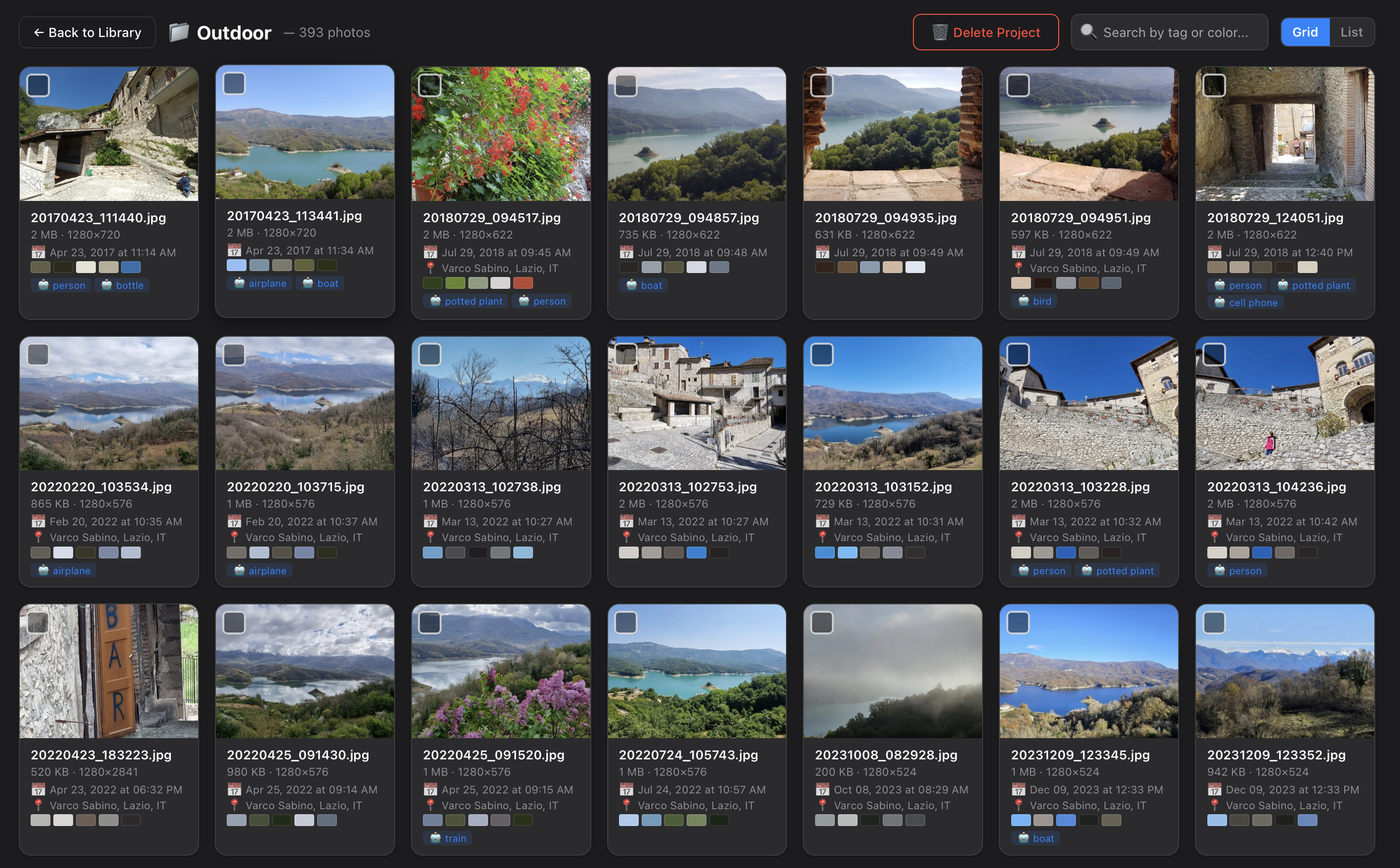 Photo Library — progetti foto con AI Vision