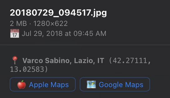 GPS Metadata — coordinate geografiche e mappa statica