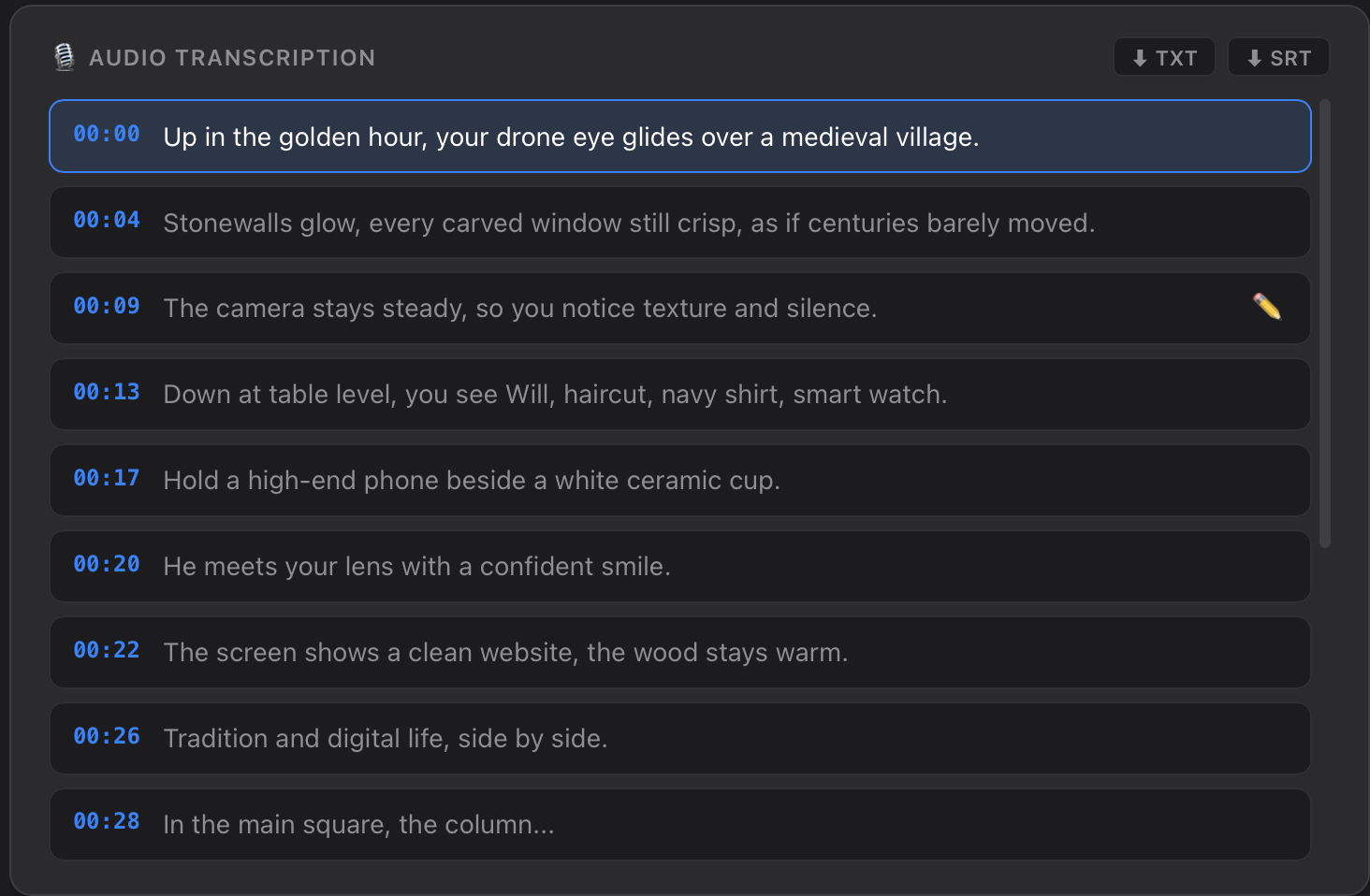 Audio Transcription — trascrizione con timestamp